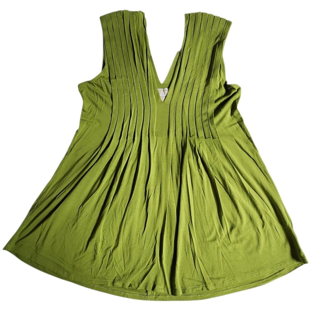 MICHAEL Michael Kors Olive Green Pleated V Neck Sleeveless Top Sz S